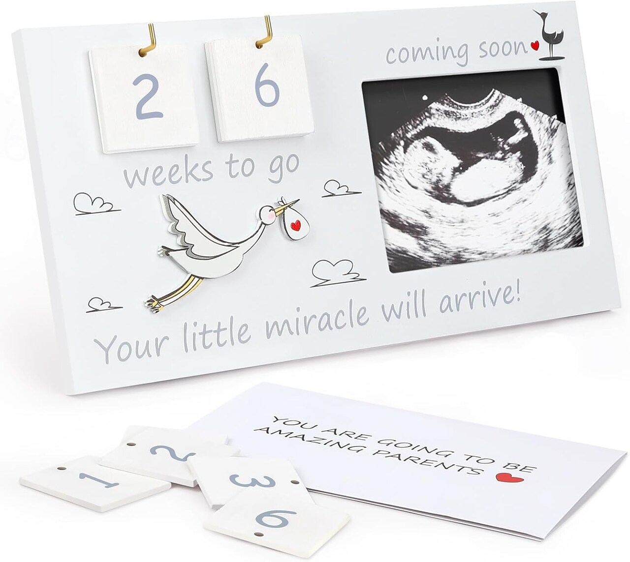 Baby Sonogram Picture Frame with Countdown Weeks 4"x3" Ultrasound Photo Frames - Pregnancy Announcement Gifts for Expecting Parents, Baby Shower Gifts